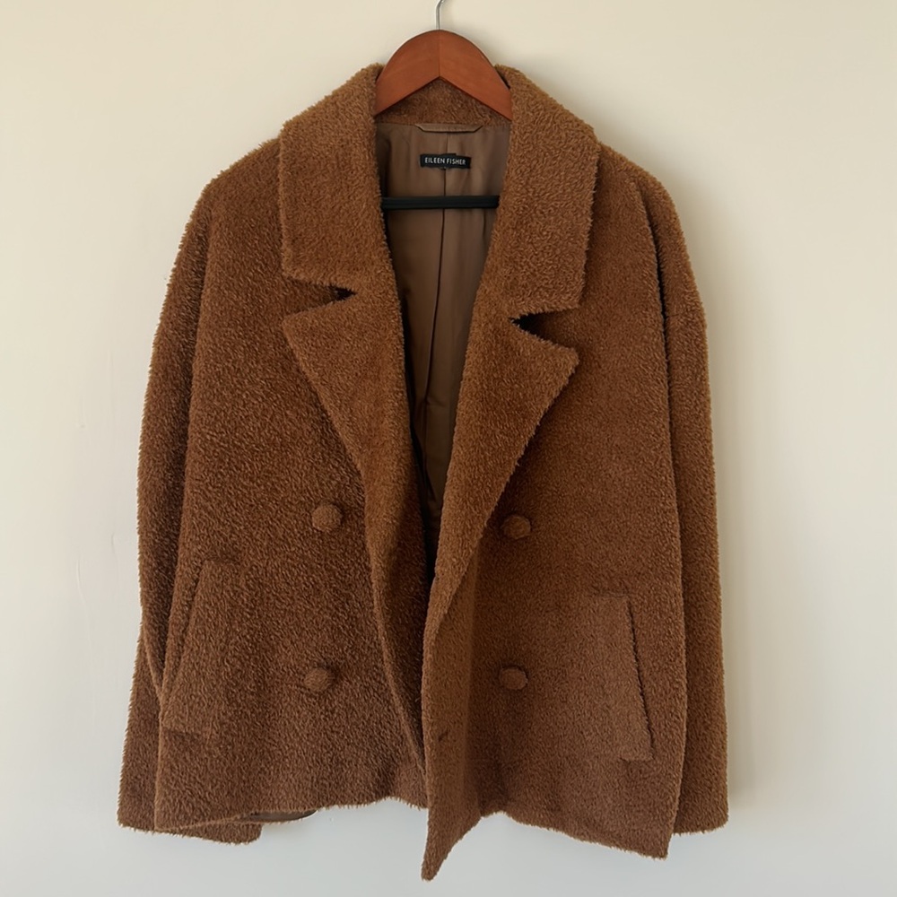 Eileen Fisher Notch Collar Sheared Suri Alpaca Jacket Size L used, no tags - Picture 6 of 14